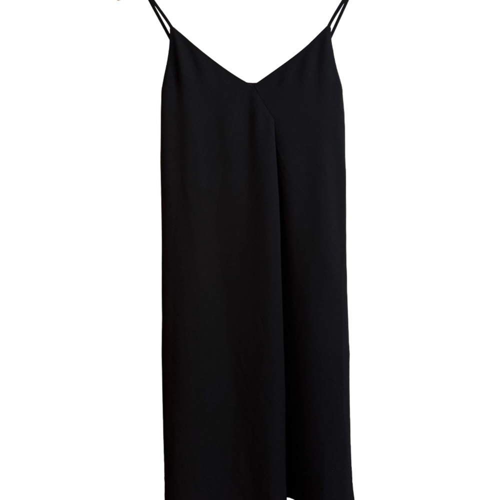 Uniqlo Black Trapeze Midi Dress Womens Small Sleeveless Minimal V-Neckline